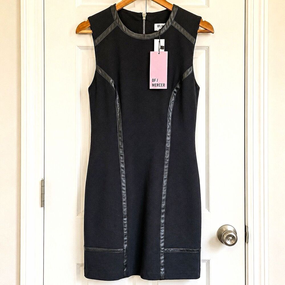 OF/Mercer Black Mini Dress Size 8 NWT Faux Leather Trim Bodycon Moto Y2K 2002D